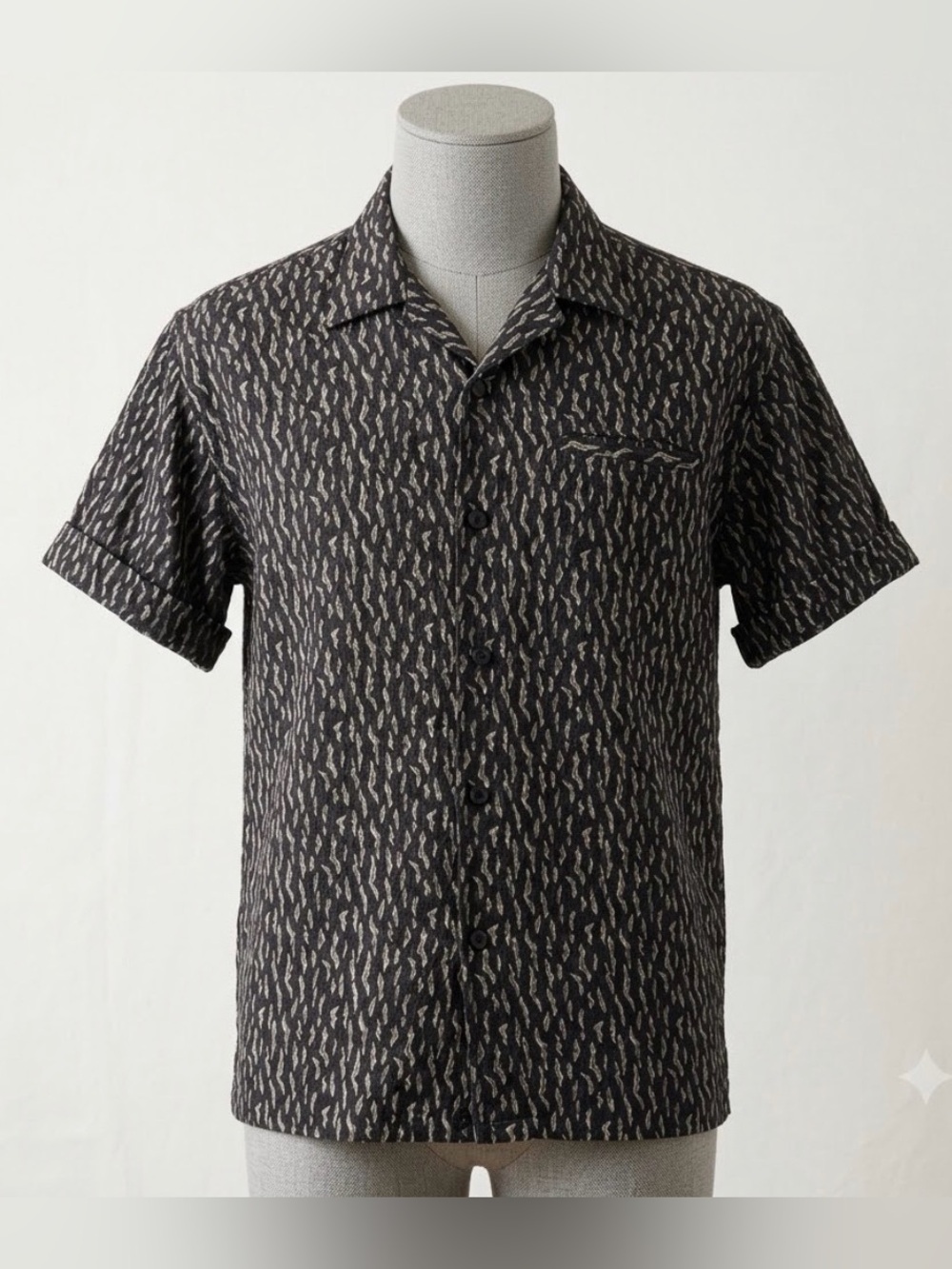 Coupe De Lux Men's L Camp Shirt Black Geometric Rockabilly MCM Style Atomic Tiki